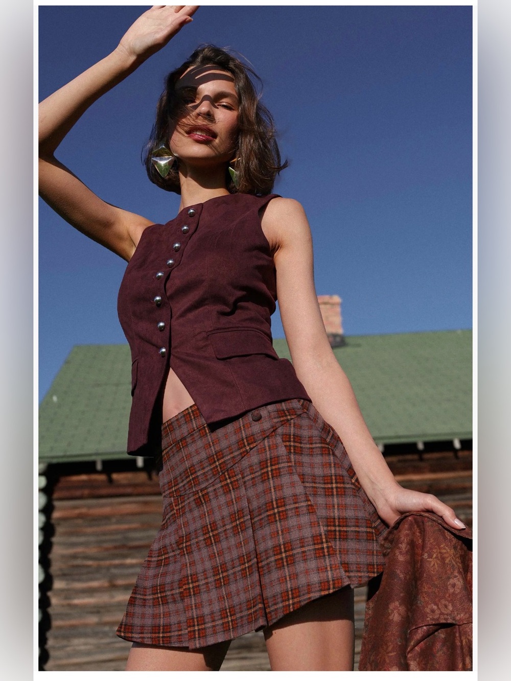 Avec Les Filles Sleeveless Button Front Vest Faux Suede in Wine Color XS